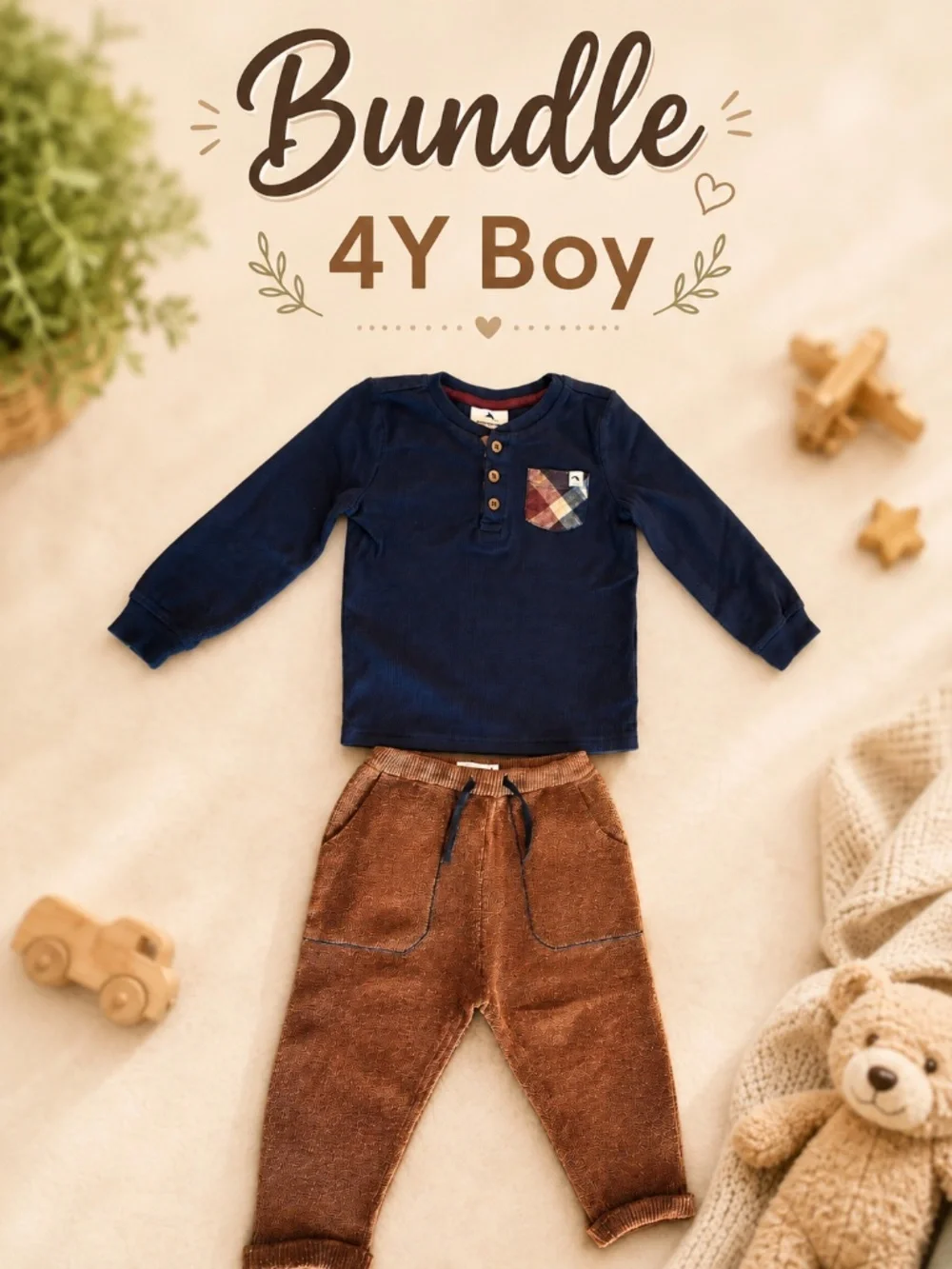 Tommy Bahama & Zara Boys 4Y 2-Piece Outfit Bundle Henley Shirt Jogger Pants